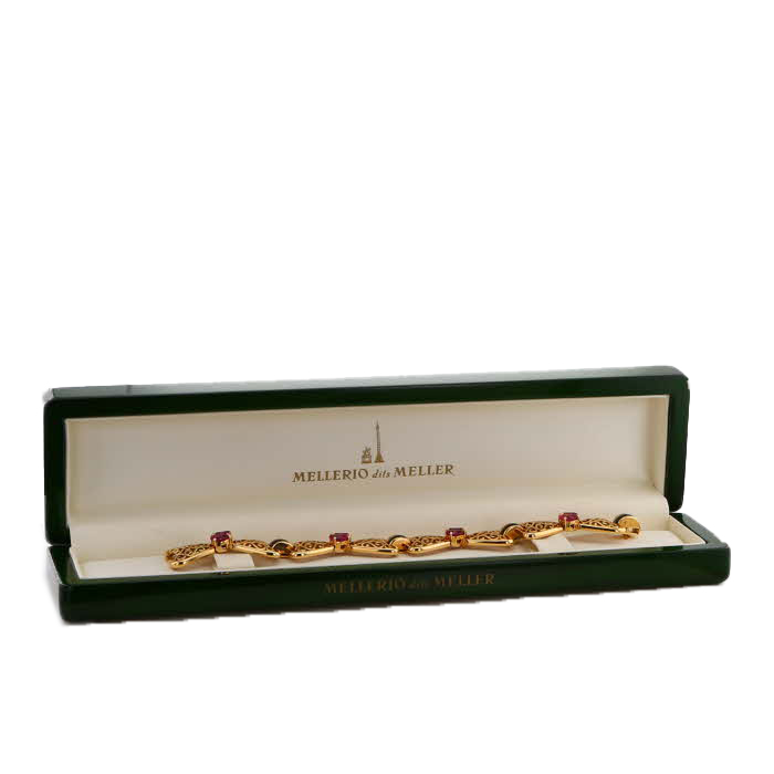 Bracelet années 90 Mellerio  en or jaune, onyx et tourmalines rose