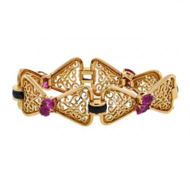 Bracciale  Mellerio  in oro giallo, onice e tormaline rosa