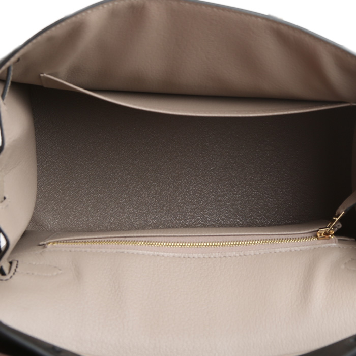 Borsa Hermès  Birkin 25 cm in pelle Epsom nera e etoupe - Detail D2