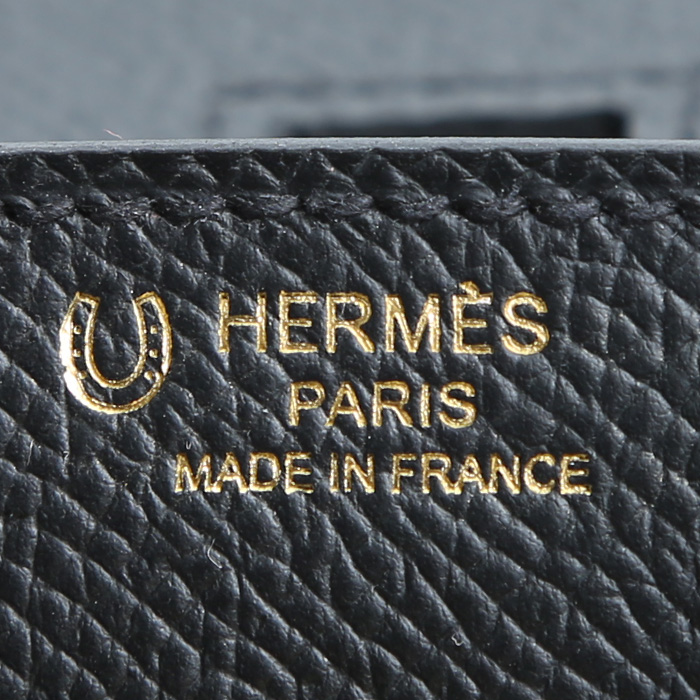 Bolso de mano Hermès  Birkin 25 cm en cuero epsom negro y marrón etoupe - Detail D3