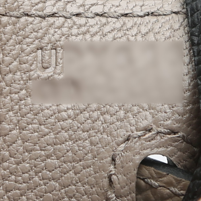 Borsa Hermès  Birkin 25 cm in pelle Epsom nera e etoupe - Detail D4