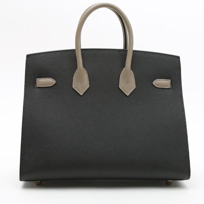 Borsa Hermès  Birkin 25 cm in pelle Epsom nera e etoupe - Detail D8