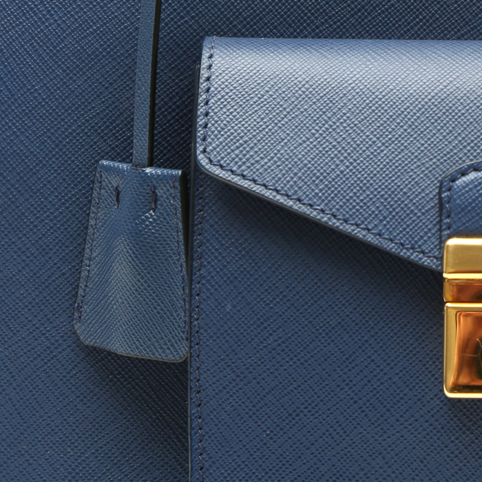 Prada Galleria handbag in blue leather saffiano - Detail D1