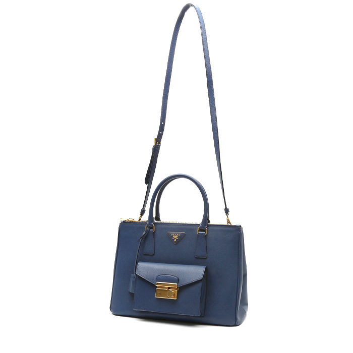 Prada Galleria handbag in blue leather saffiano - Detail D2