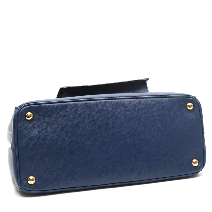 Prada Galleria handbag in blue leather saffiano - Detail D5