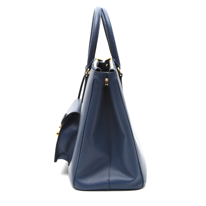 Prada Galleria handbag in blue leather saffiano - Detail D7