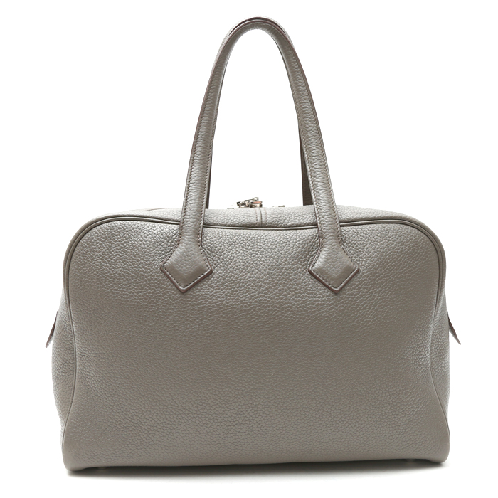 Sac à main Hermès  Victoria en cuir togo gris étain - Detail D8