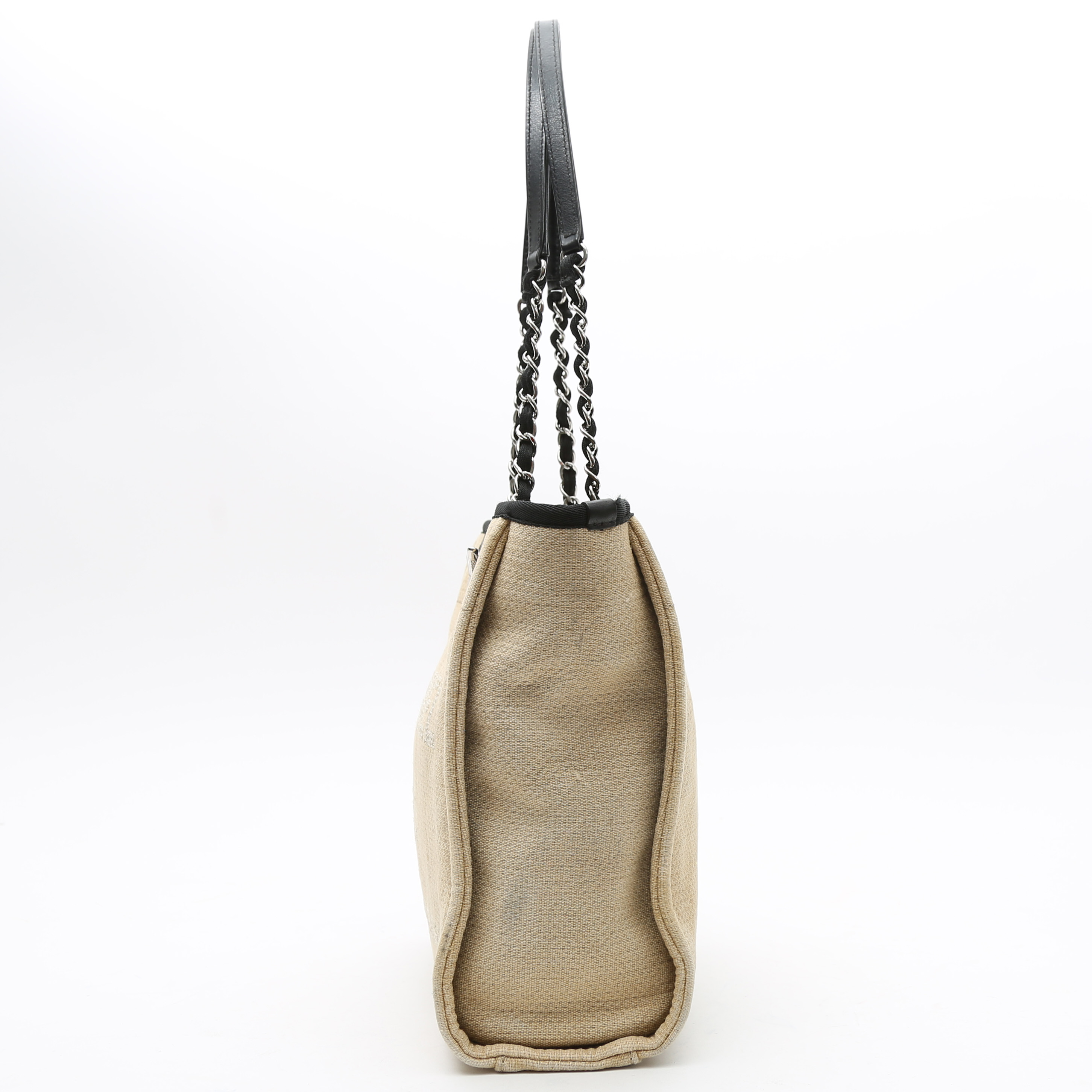Bolso Cabás Chanel  Deauville en lona beige y cuero negro - Detail D5