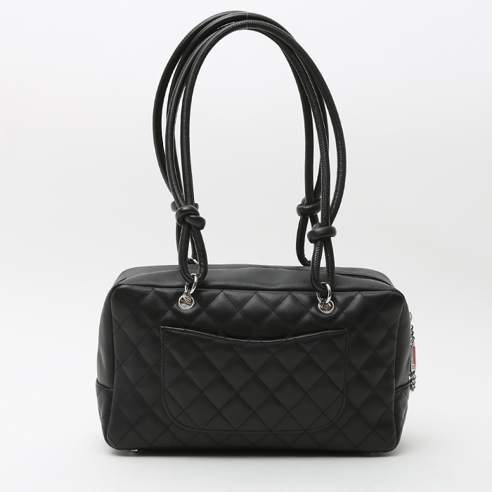 Chanel  Cambon handbag  in black quilted leather  and white leather - Detail D7