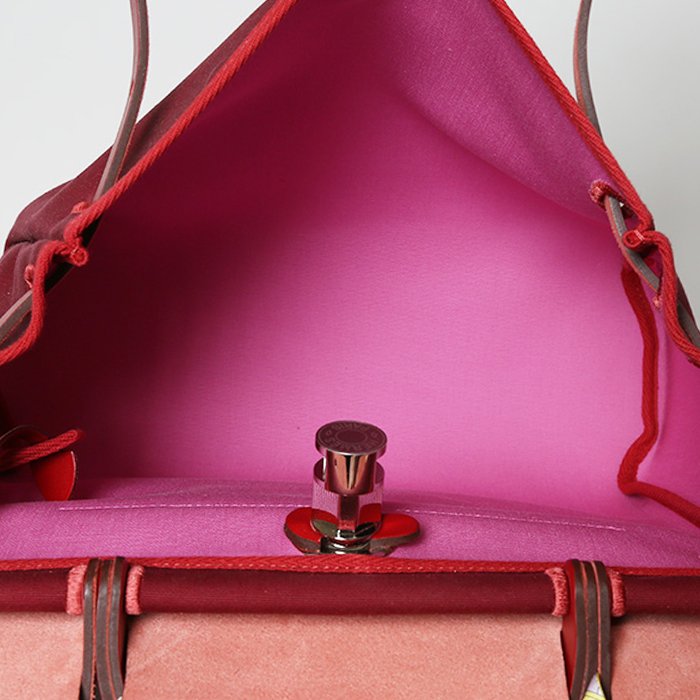 Hermès  Herbag shoulder bag  in red canvas  and red Hunter cowhide - Detail D3