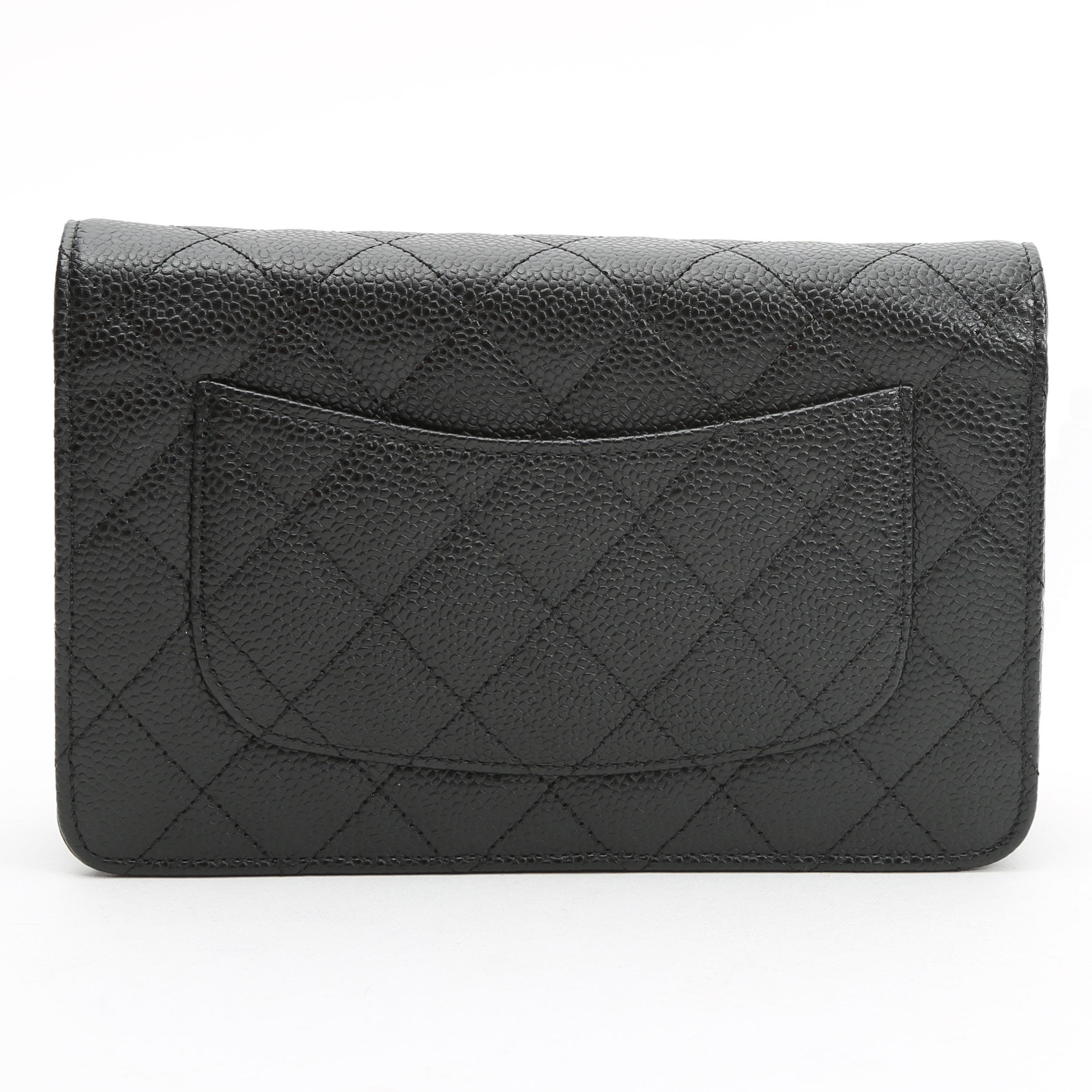 Chanel  Wallet on Chain shoulder bag  in black quilted grained leather - Detail D8