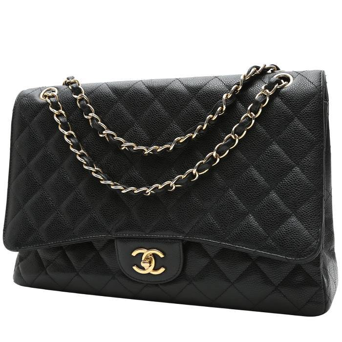 Chanel Caviar CC Large Shoulder Bag Black