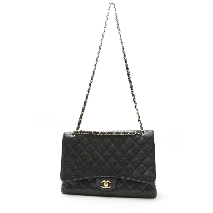 Sac bandoulière Chanel  Timeless Maxi Jumbo en cuir grainé matelassé noir - Detail D2