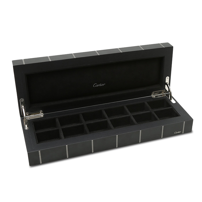 Cartier, box for cufflinks in lacquered wood and brass inlay, signed, from the 1990/2000's