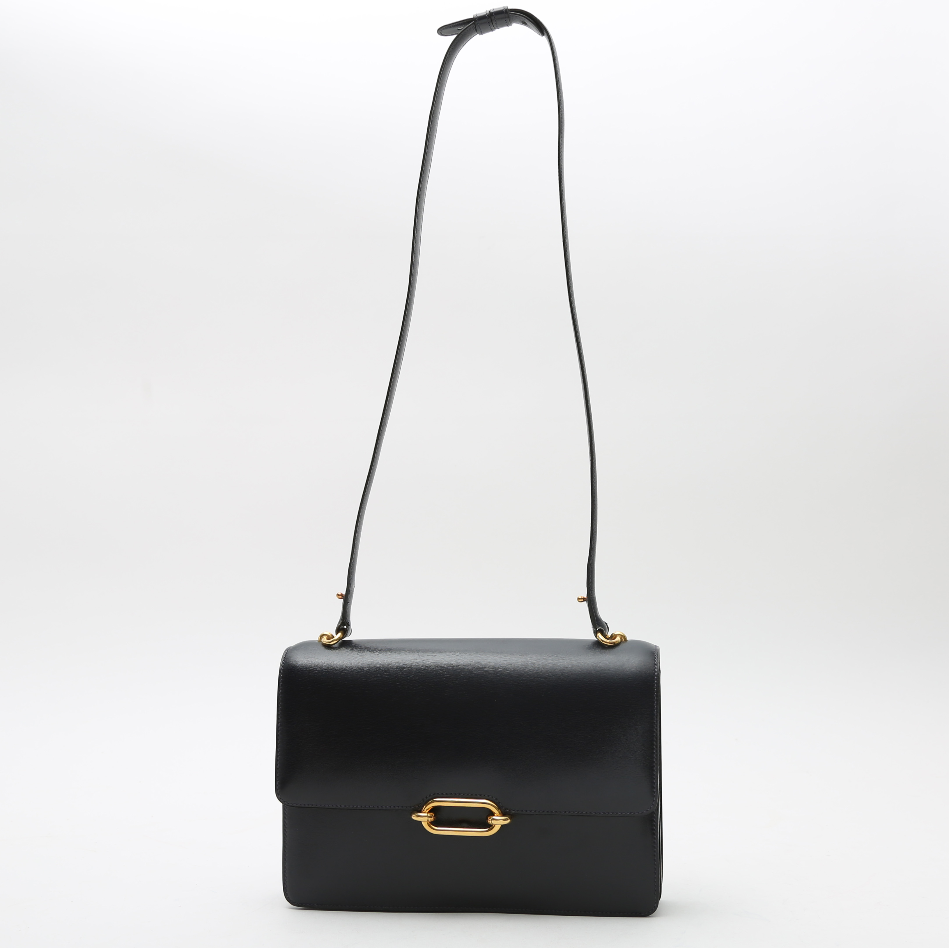 Sac à main Hermès  Vintage en cuir box bleu-marine - Detail D2