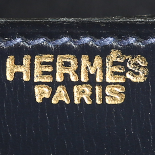 Bolso de mano Hermès  Vintage en cuero box azul marino - Detail D4