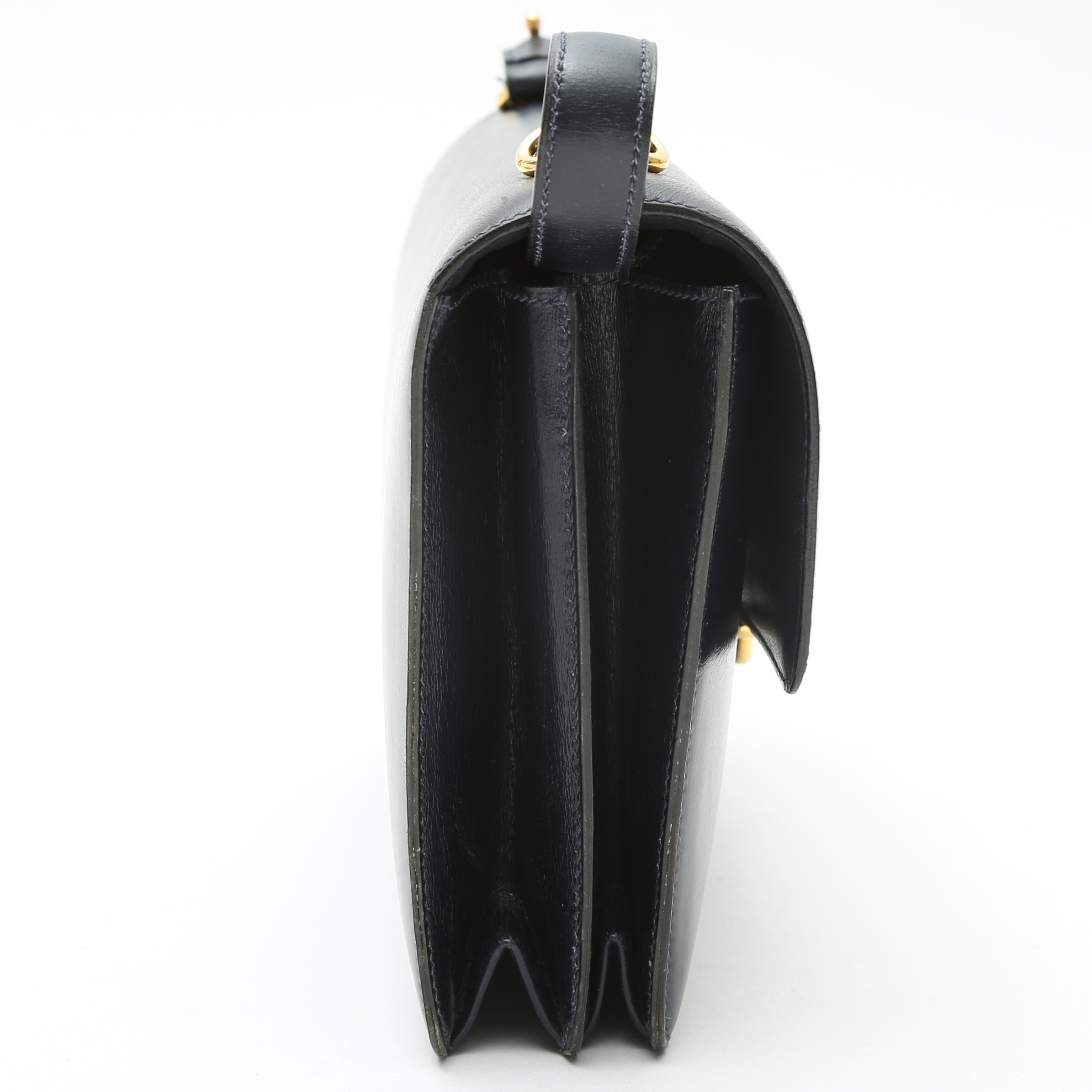 Sac à main Hermès  Vintage en cuir box bleu-marine - Detail D7