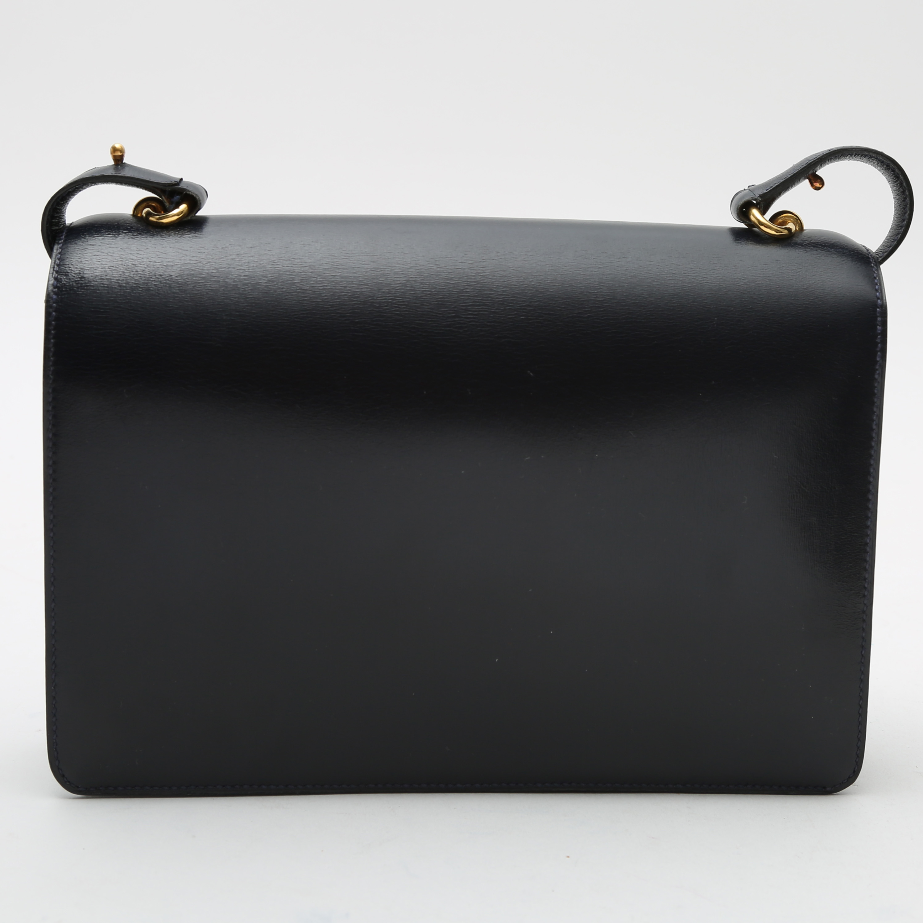 Sac à main Hermès  Vintage en cuir box bleu-marine - Detail D8