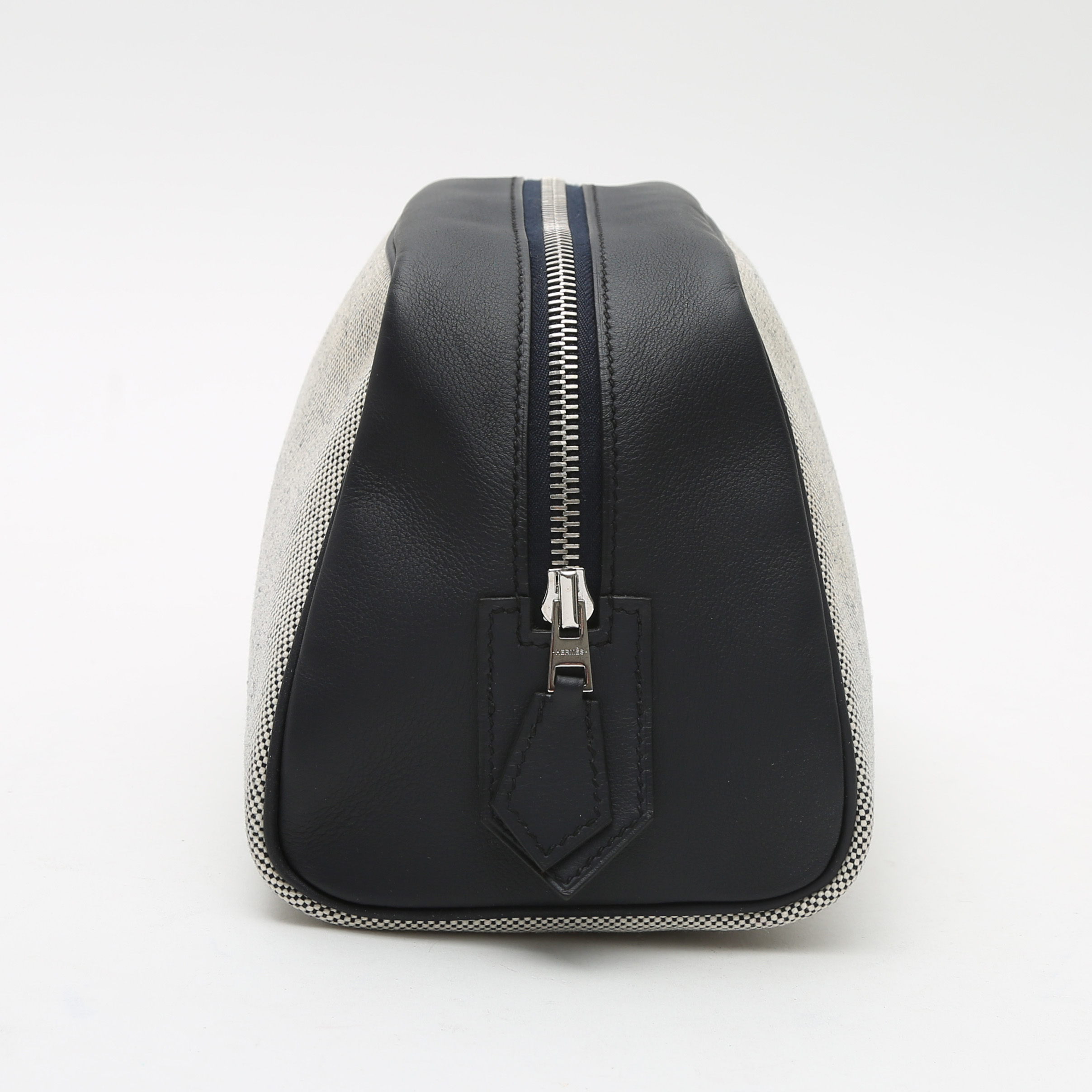 Pochette Hermès  Cavour in tela grigia e pelle Swift blu marino - Detail D6