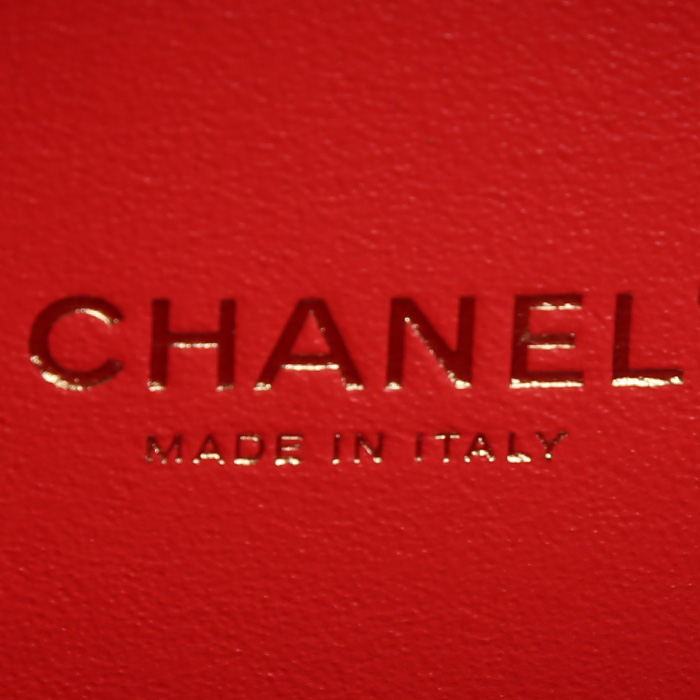 Chanel  Vanity shoulder bag  in yellow, green and red tricolor  grained leather - Detail D4