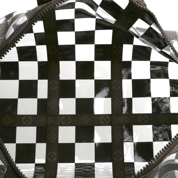 Bolsa de viaje Louis Vuitton  Keepall Editions Limitées en lona transparente y lona Monogram marrón - Detail D2