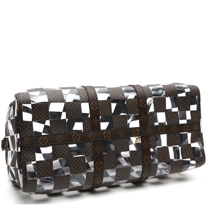 Borsa da viaggio Louis Vuitton  Keepall Editions Limitées in tela trasparente e tela monogram marrone - Detail D4