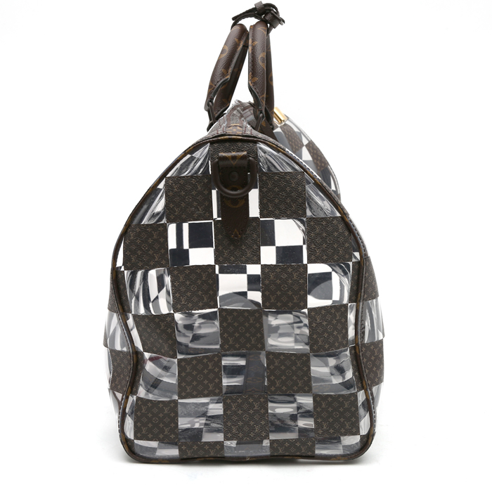 Sac de voyage Louis Vuitton  Keepall Editions Limitées en toile transparente et toile monogram marron - Detail D5