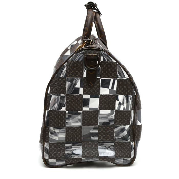 Sac de voyage Louis Vuitton  Keepall Editions Limitées en toile transparente et toile monogram marron - Detail D6
