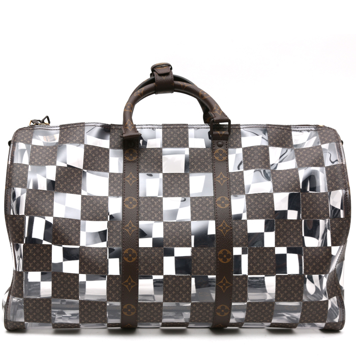 Bolsa de viaje Louis Vuitton  Keepall Editions Limitées en lona transparente y lona Monogram marrón - Detail D7