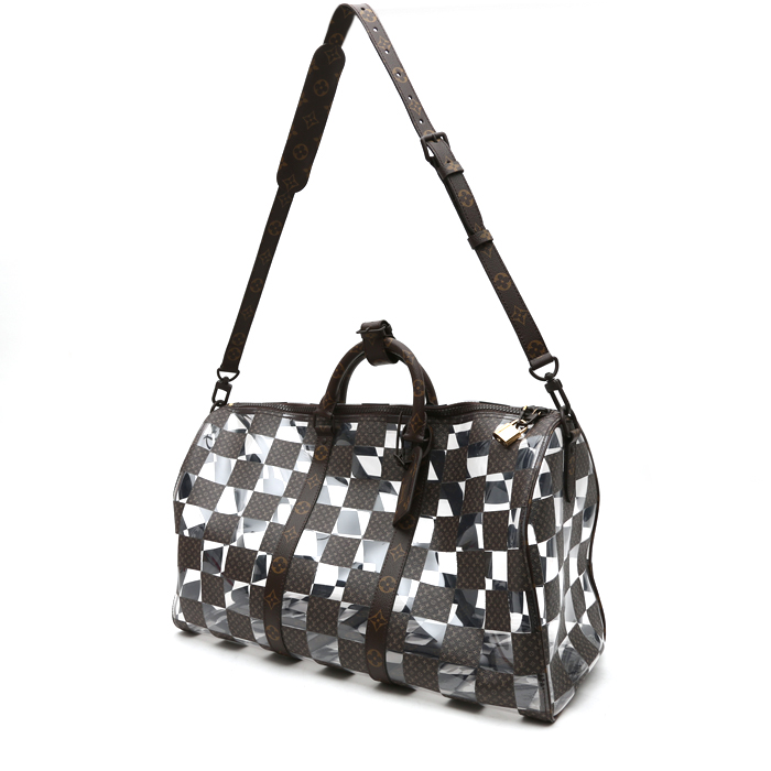 Bolsa de viaje Louis Vuitton  Keepall Editions Limitées en lona transparente y lona Monogram marrón - Detail D8