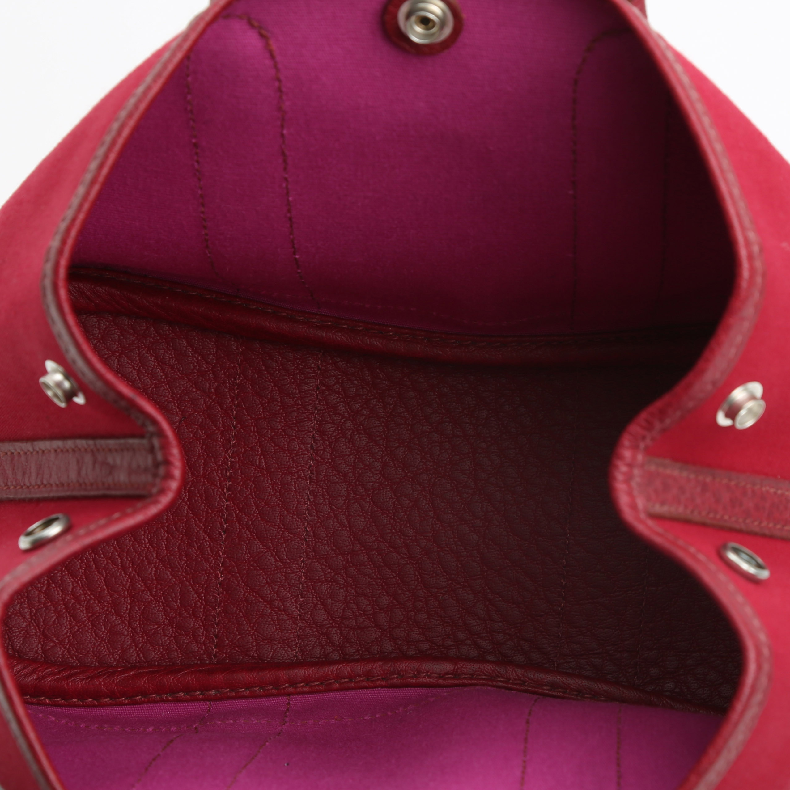Bolso Cabás Hermès  Garden Party en lona roja y cuero color burdeos - Detail D2