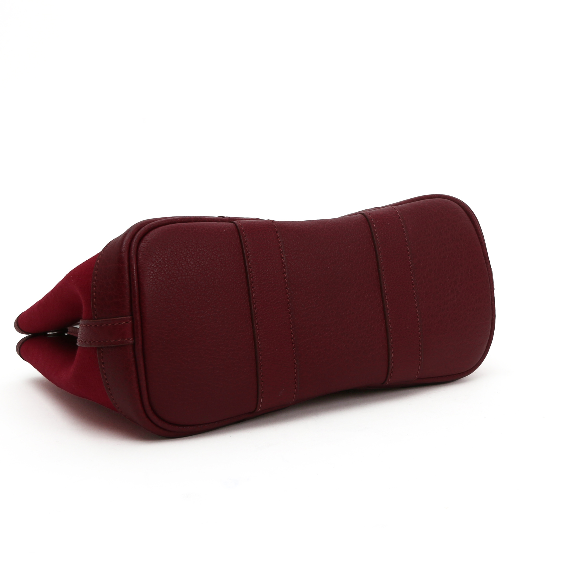 Hermès  Garden Party shopping bag  in red canvas  and burgundy leather - Detail D4