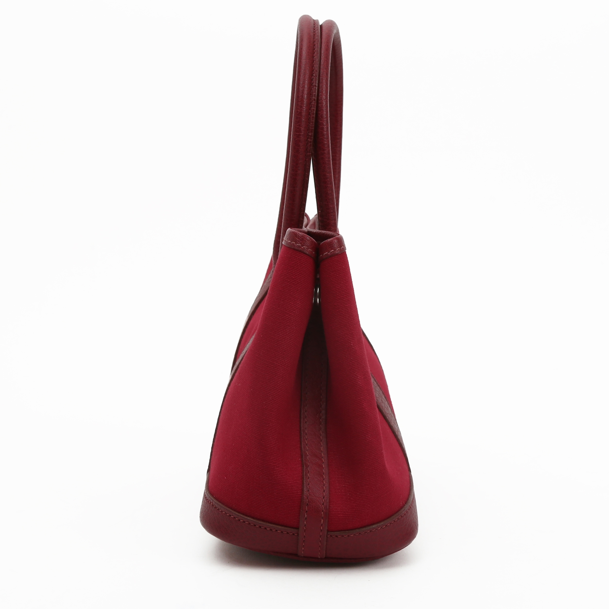 Bolso Cabás Hermès  Garden Party en lona roja y cuero color burdeos - Detail D5