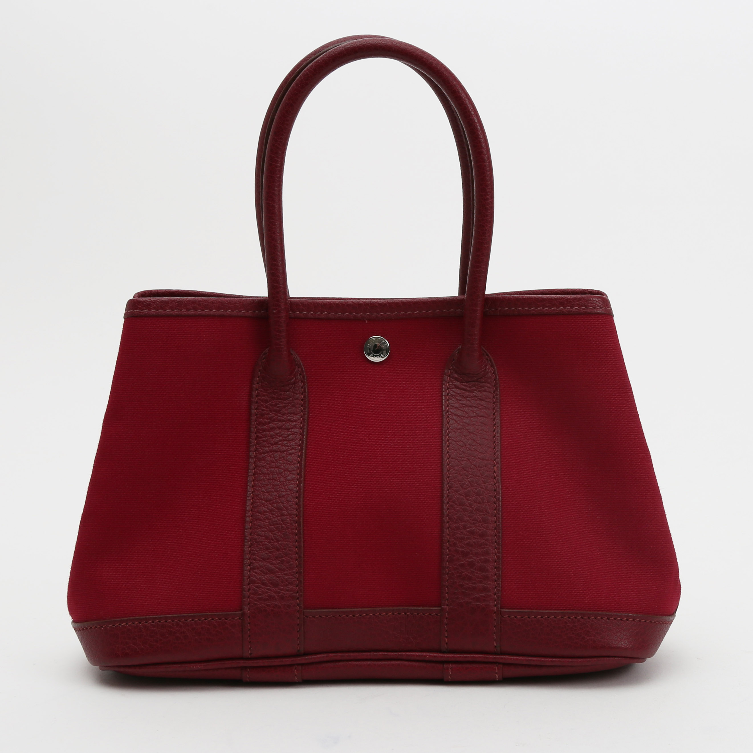 Bolso Cabás Hermès  Garden Party en lona roja y cuero color burdeos - Detail D7