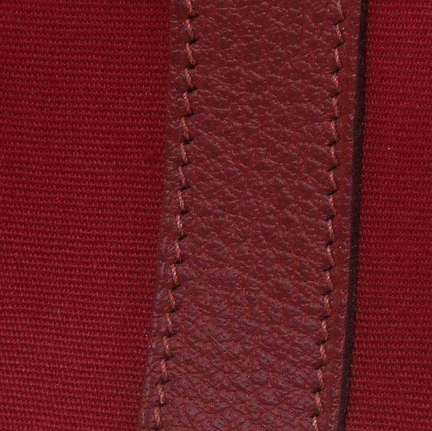 Hermès  Garden  - Pocket Hand pouch  in red canvas  and burgundy leather - Detail D1