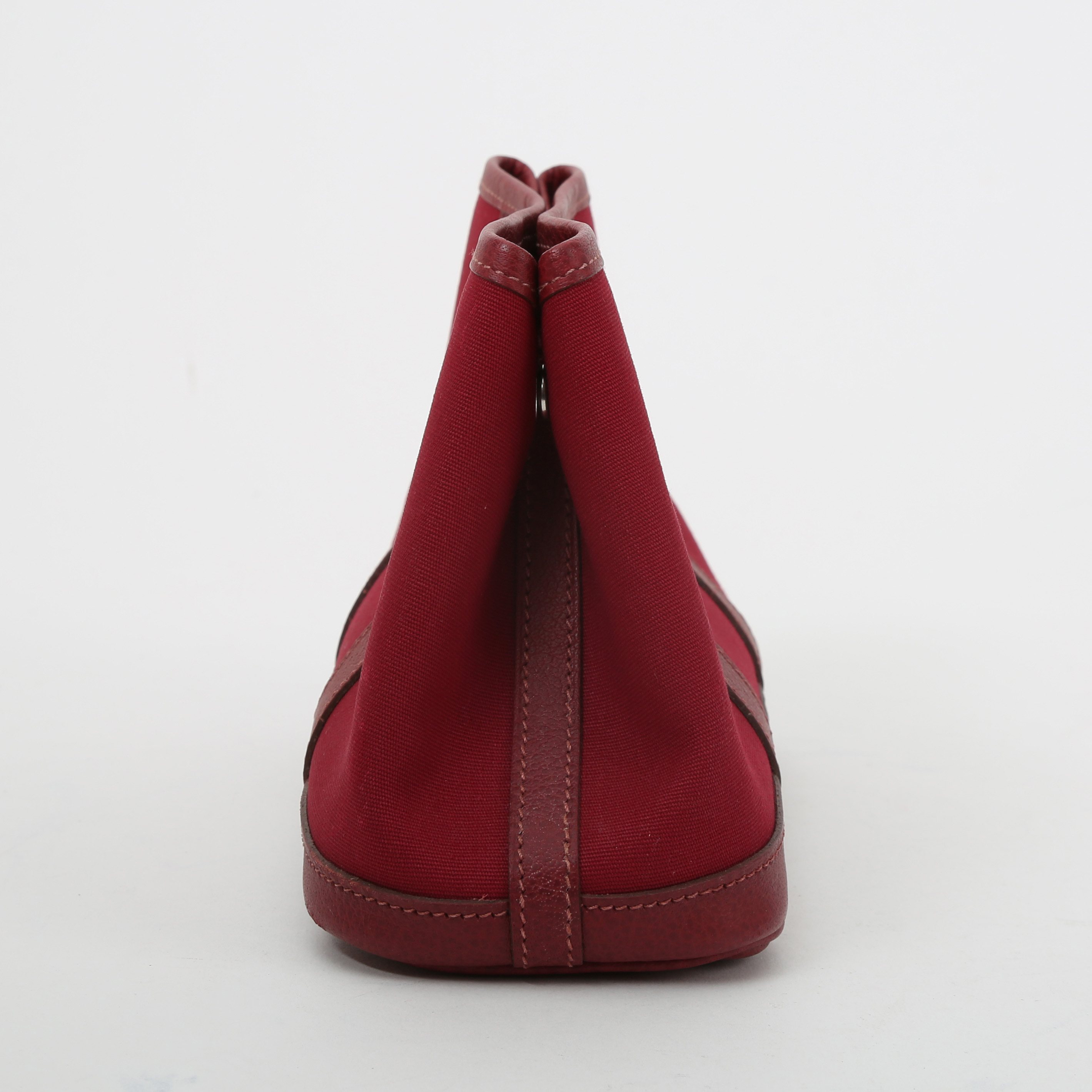 Pochette Hermès  Garden  - Pocket Hand en toile rouge et cuir bordeaux - Detail D6