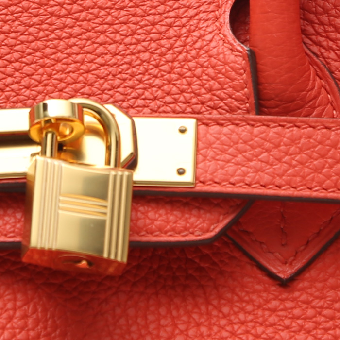 Bolso de mano Hermès  Birkin 30 cm en cuero togo naranja Capucine - Detail D1