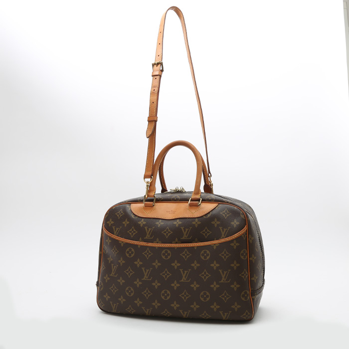 Louis Vuitton  Deauville handbag  in brown monogram canvas  and natural leather - Detail D2