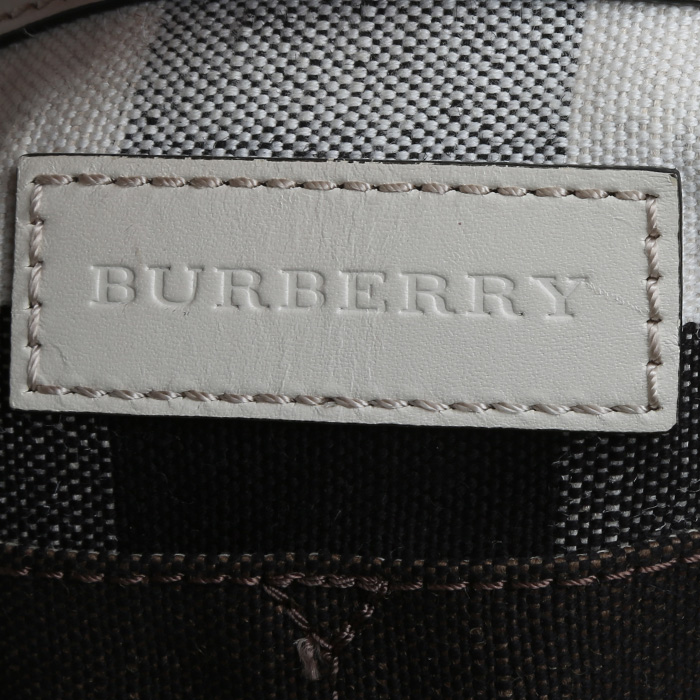 Burberry  Ashby handbag  in brown canvas  and white leather - Detail D3