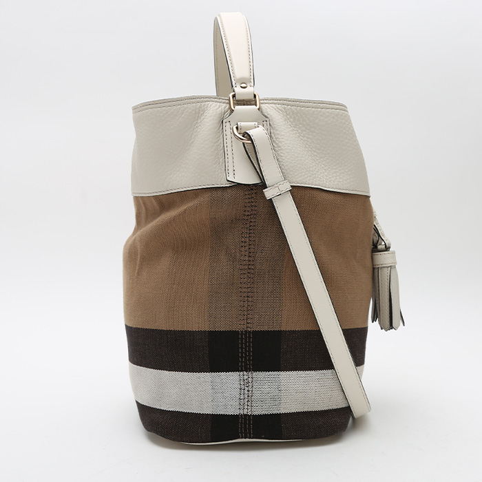 Borsa Burberry  Ashby in tela marrone e pelle bianca - Detail D6