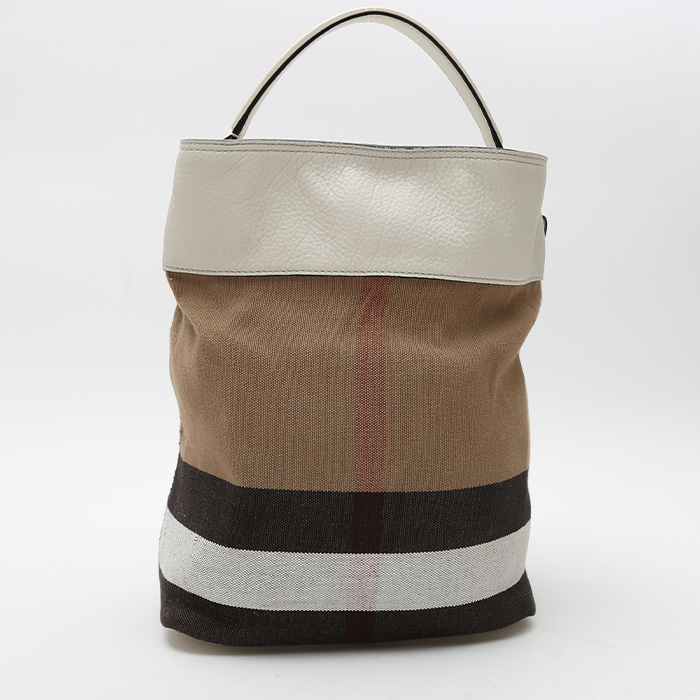 Borsa Burberry  Ashby in tela marrone e pelle bianca - Detail D7