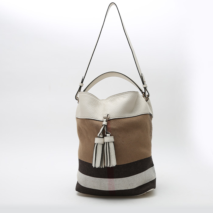 Borsa Burberry  Ashby in tela marrone e pelle bianca - Detail D8