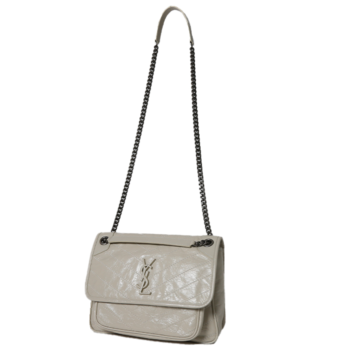 Sac bandoulière Saint Laurent  Niki moyen modèle  en cuir blanc - Detail D2