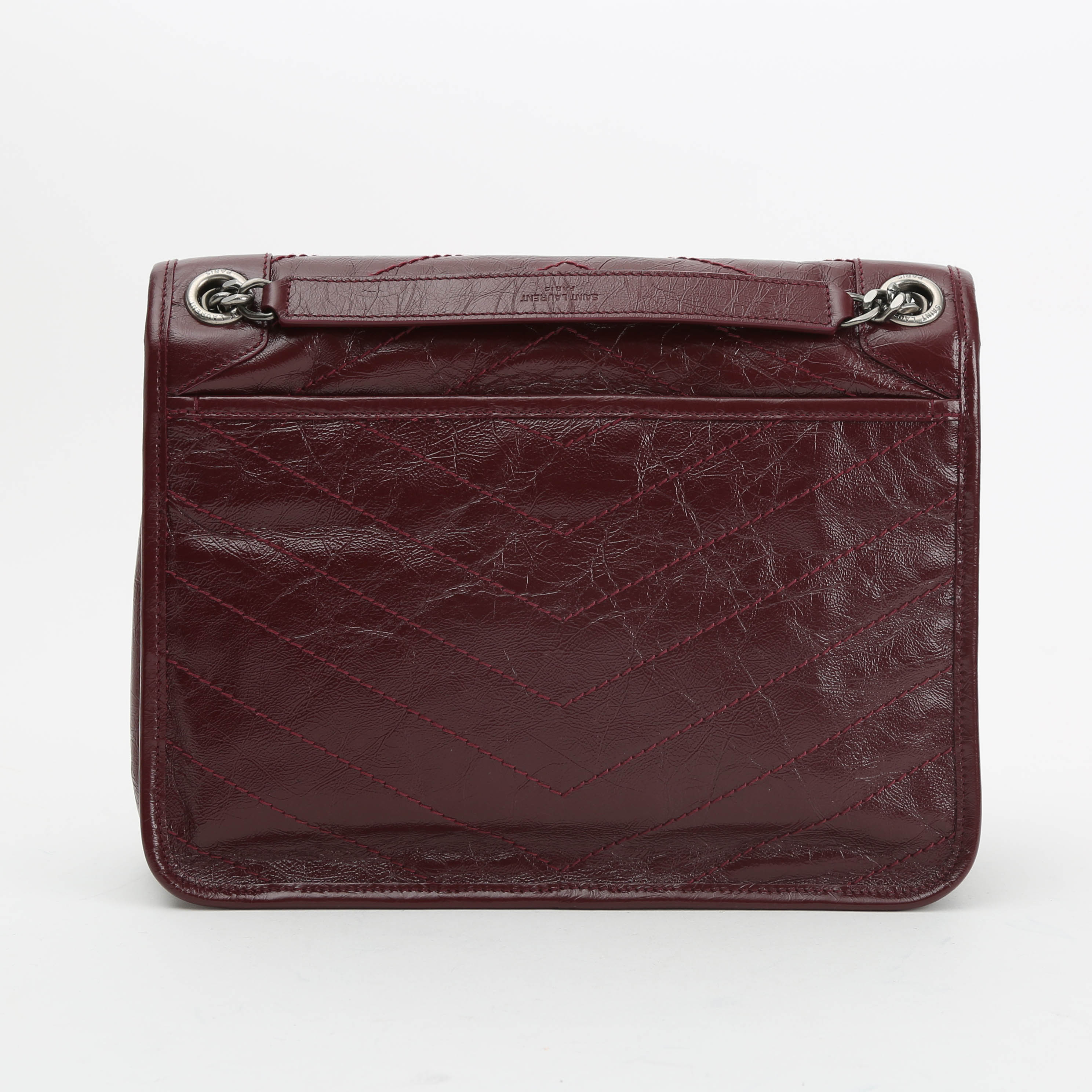 Sac bandoulière Saint Laurent  Niki moyen modèle  en cuir bordeaux - Detail D8