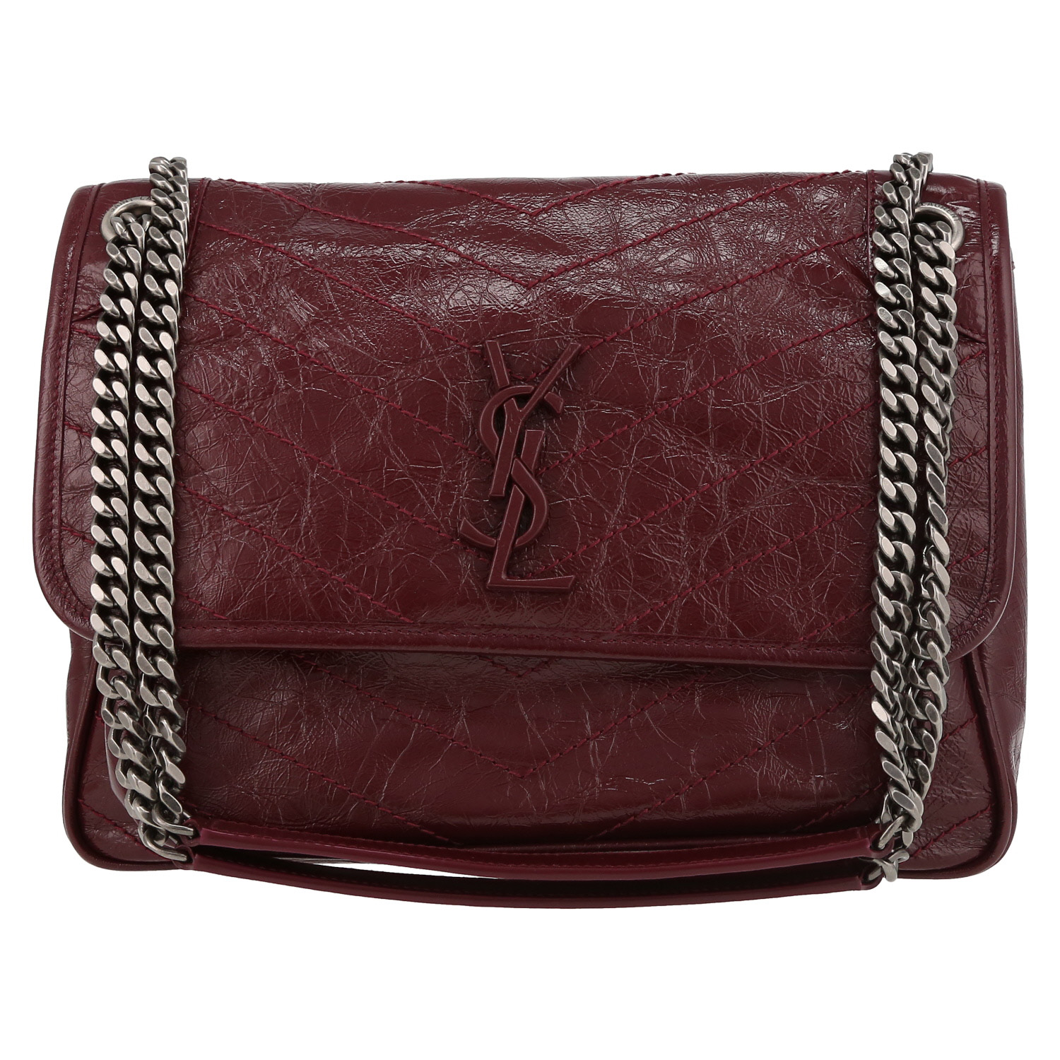 Sac bandoulière Saint Laurent Niki moyen modèle en cuir bordeaux - Detail D2