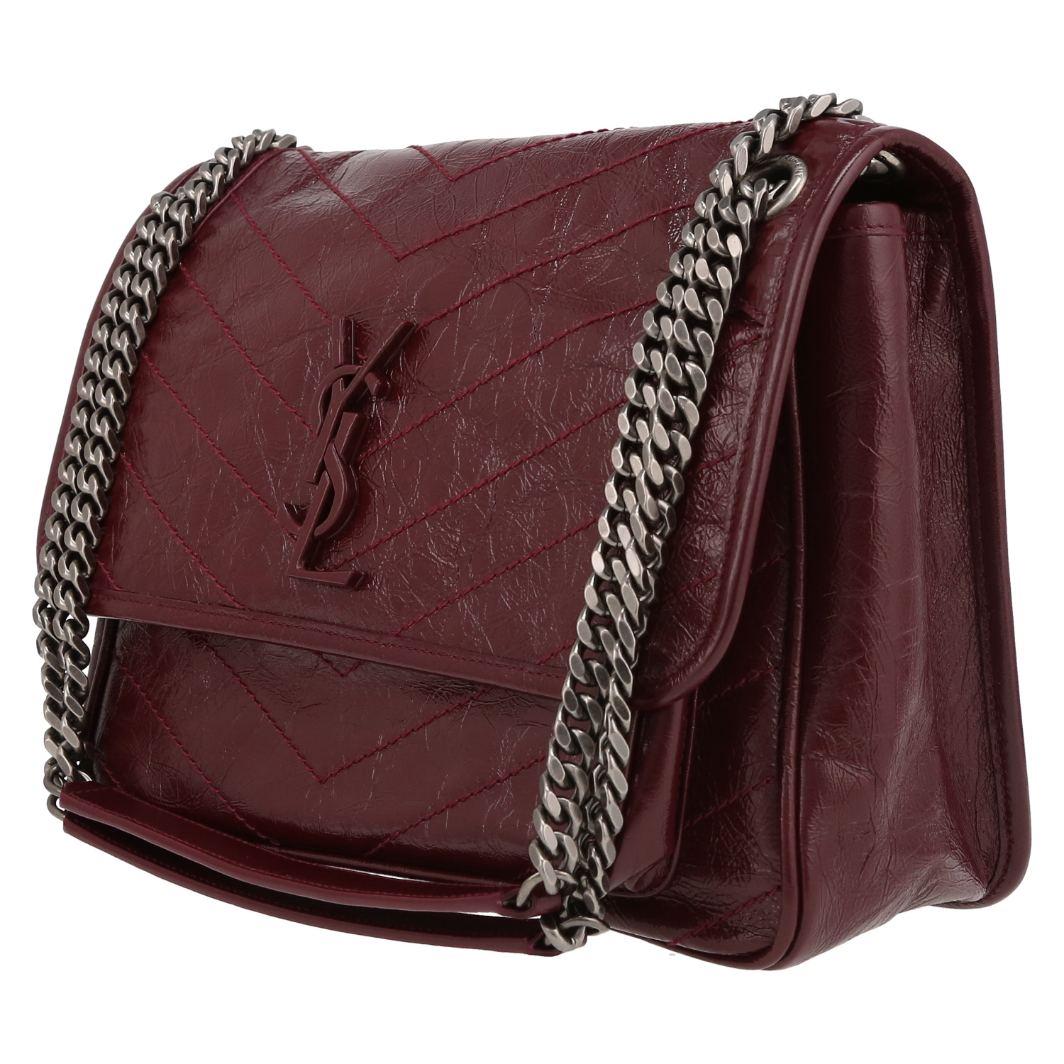 Sac bandoulière Saint Laurent Niki moyen modèle en cuir bordeaux - Detail D3
