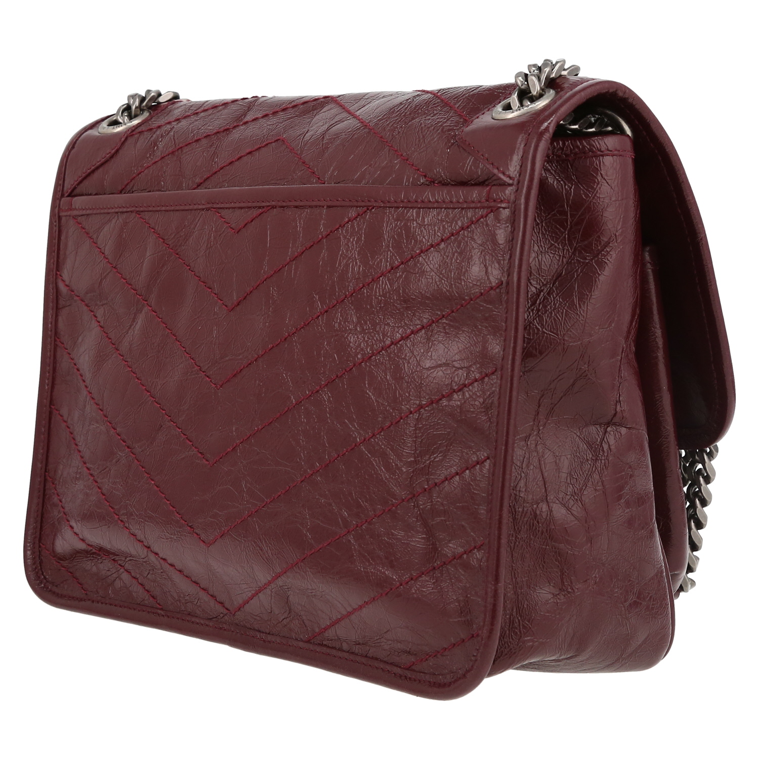 Sac bandoulière Saint Laurent Niki moyen modèle en cuir bordeaux - Detail D5