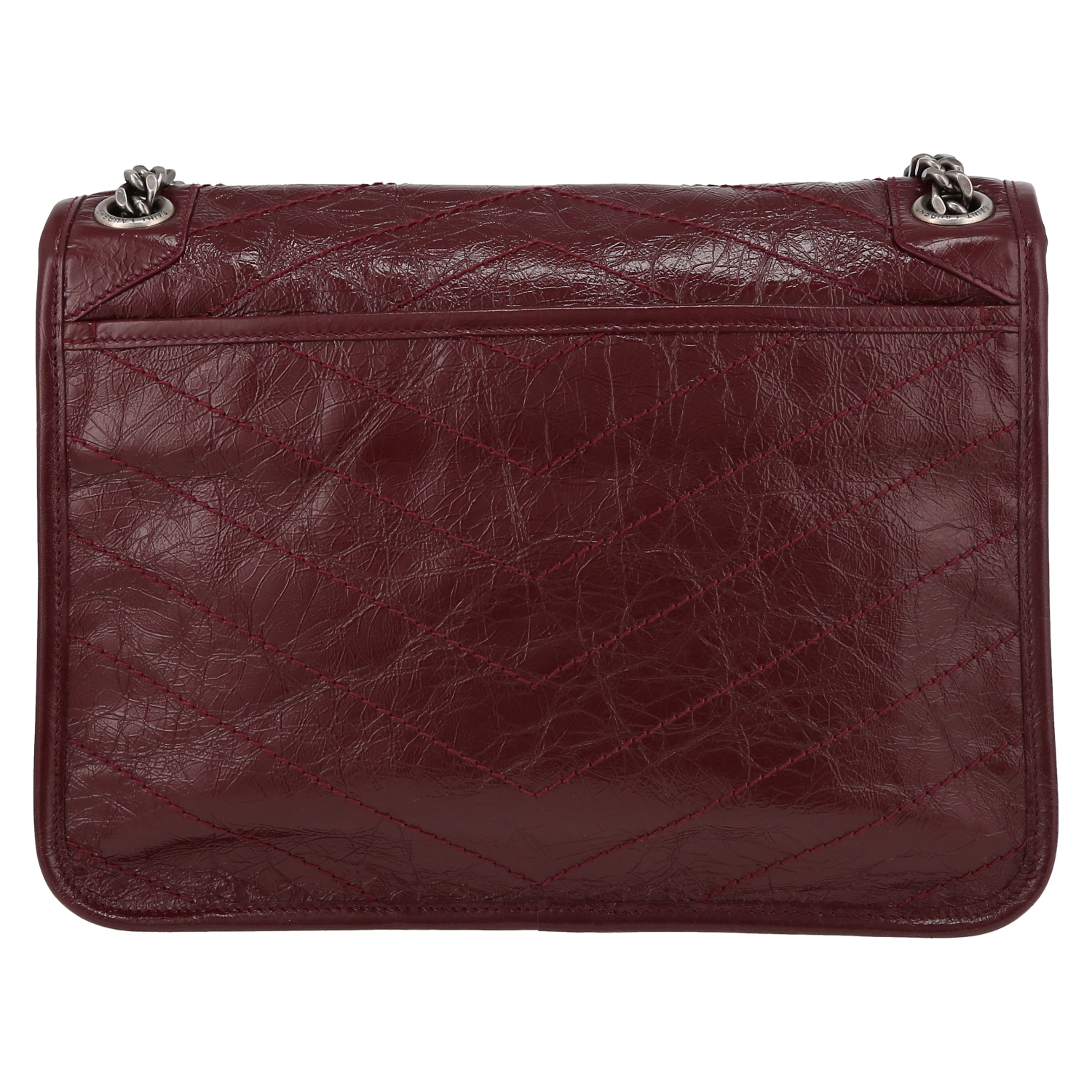 Sac bandoulière Saint Laurent Niki moyen modèle en cuir bordeaux - Detail D7