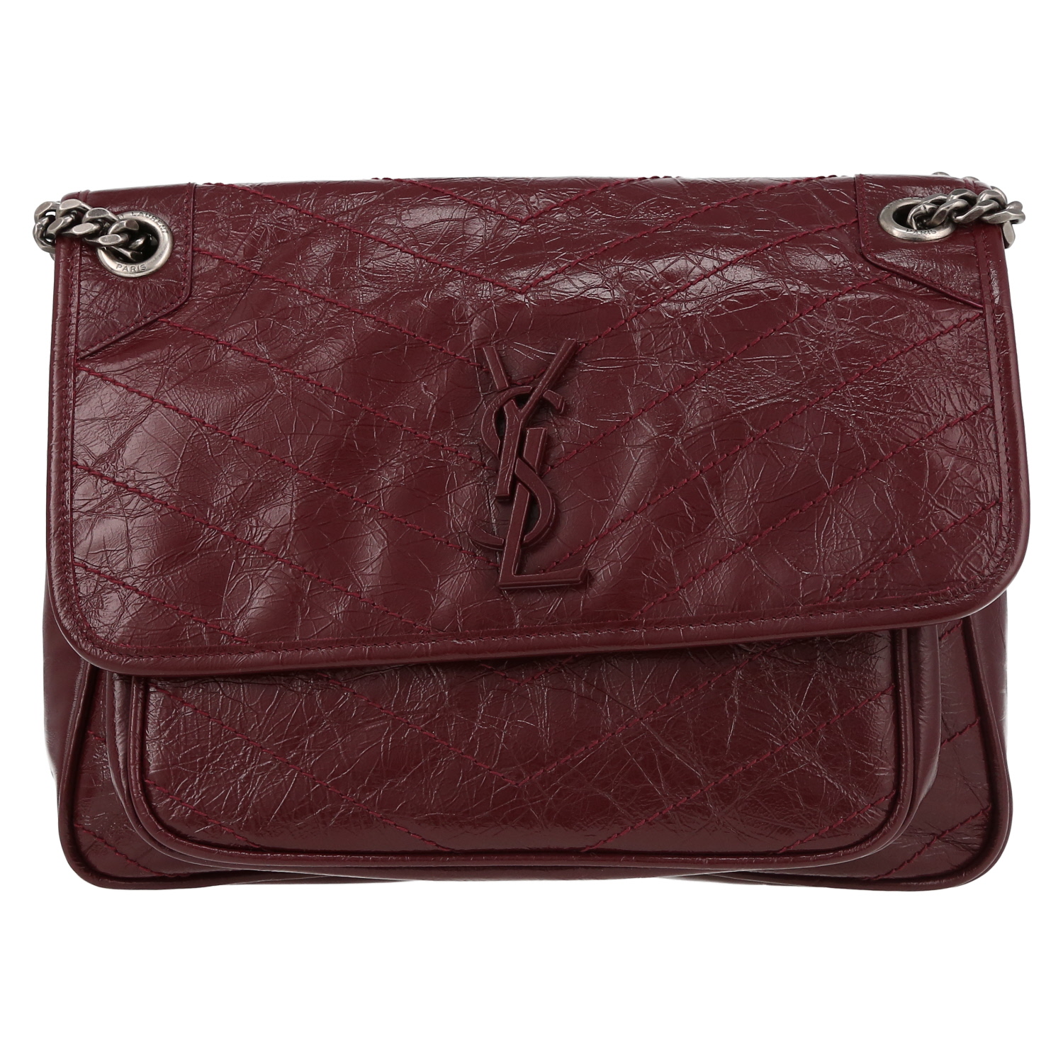 Bolso bandolera Saint Laurent  Niki modelo mediano  en cuero color burdeos - Detail D2