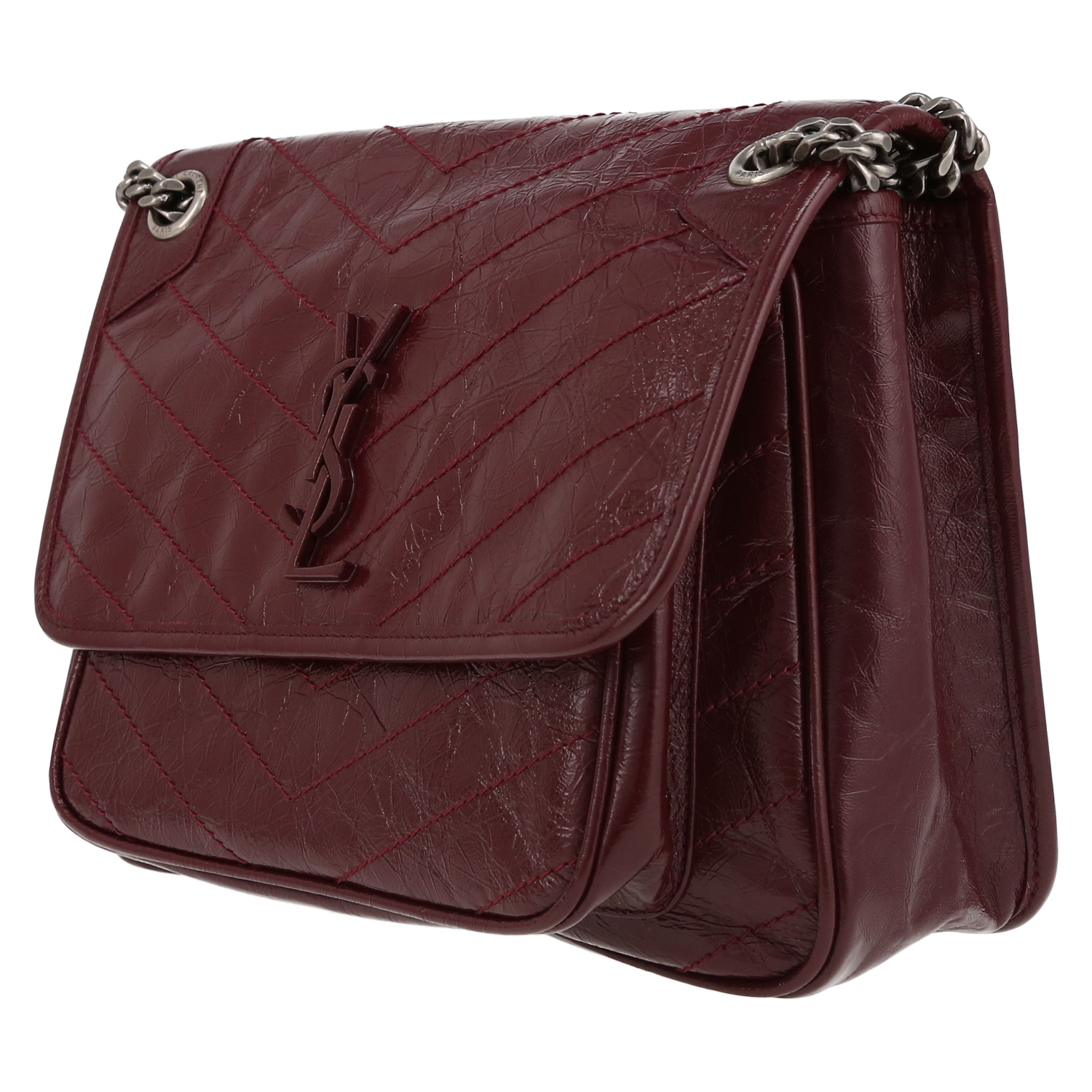Sac bandoulière Saint Laurent  Niki moyen modèle  en cuir bordeaux - Detail D3